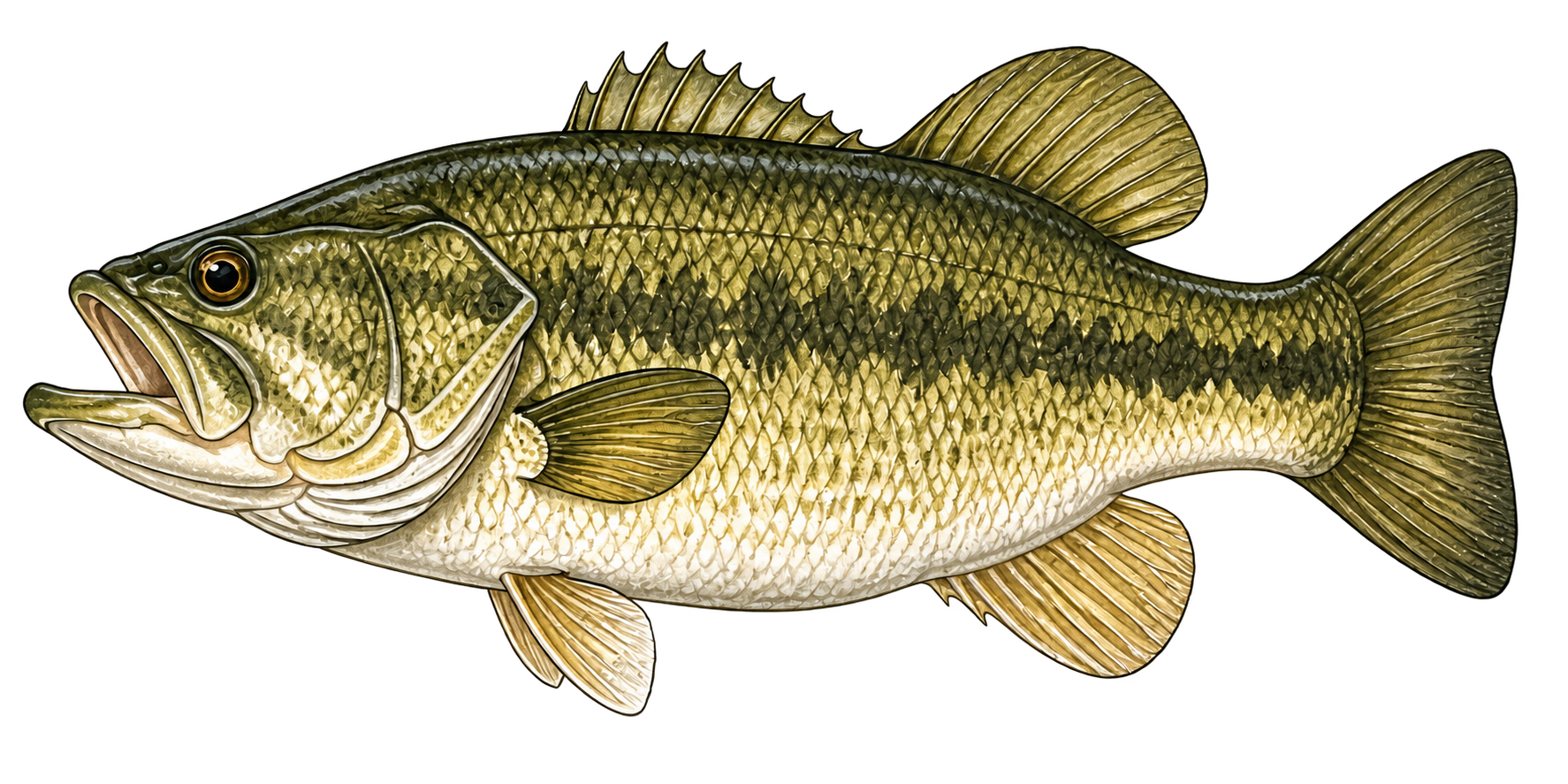 Natural history illustration of a largemouth bass