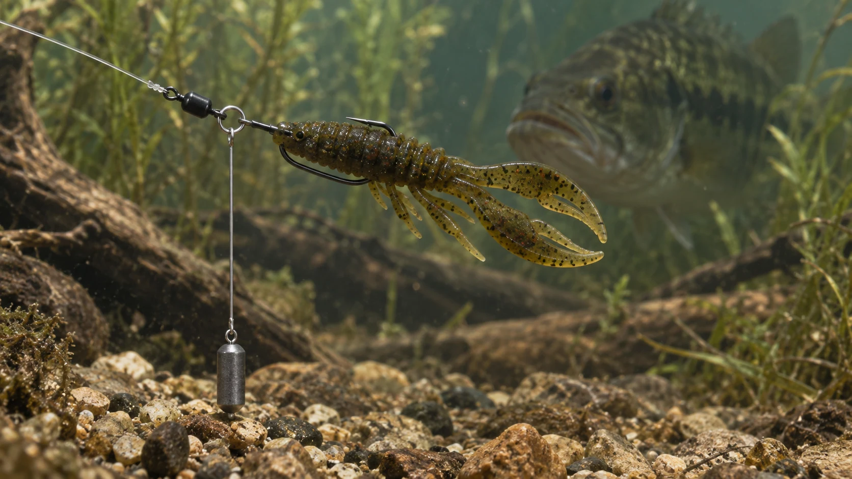 Tokyo rig con lastre en brazo inferior y vinilo ante un black bass